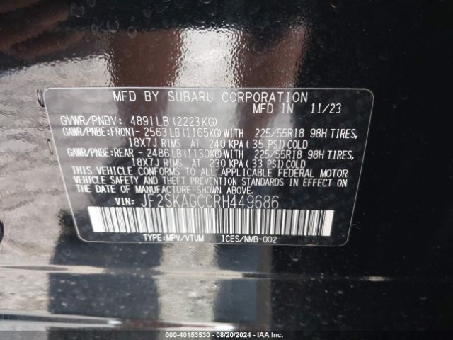 Photo 8 VIN: JF2SKAGC0RH449686 - SUBARU FORESTER 