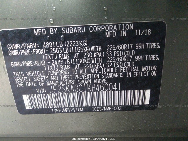 Photo 8 VIN: JF2SKAGC1KH460041 - SUBARU FORESTER 