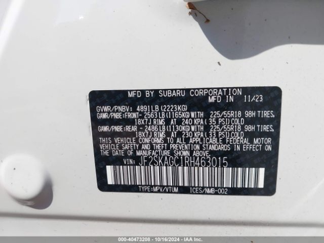 Photo 8 VIN: JF2SKAGC1RH463015 - SUBARU FORESTER 