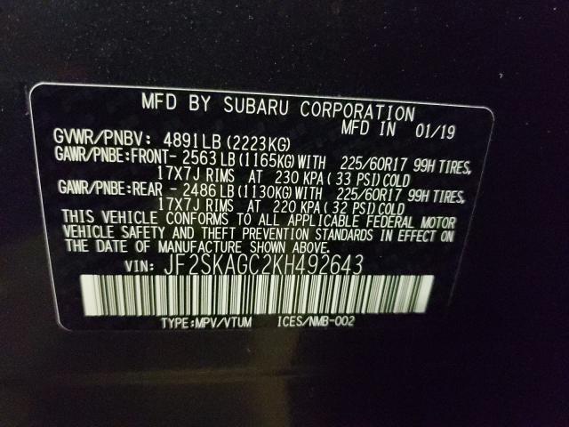 Photo 9 VIN: JF2SKAGC2KH492643 - SUBARU FORESTER P 