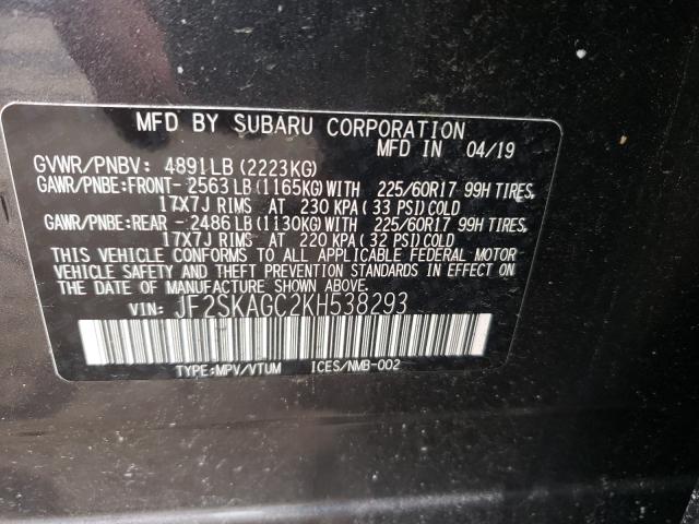 Photo 9 VIN: JF2SKAGC2KH538293 - SUBARU FORESTER P 