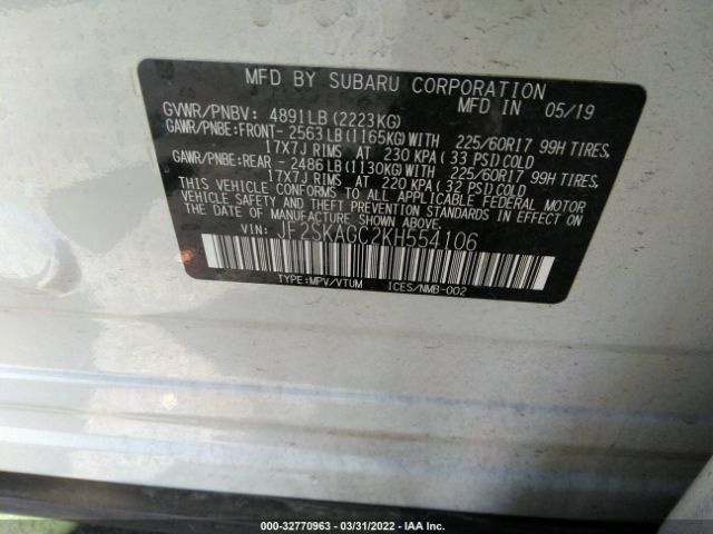 Photo 8 VIN: JF2SKAGC2KH554106 - SUBARU FORESTER 