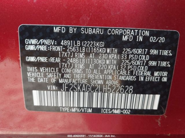 Photo 8 VIN: JF2SKAGC2LH522628 - SUBARU FORESTER 