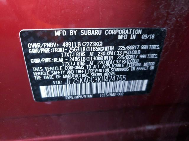 Photo 9 VIN: JF2SKAGC3KH424755 - SUBARU FORESTER P 