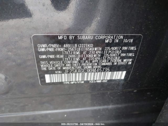 Photo 8 VIN: JF2SKAGC3KH445735 - SUBARU FORESTER 