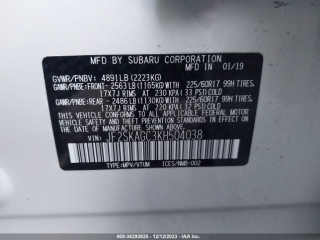 Photo 8 VIN: JF2SKAGC3KH504038 - SUBARU FORESTER 