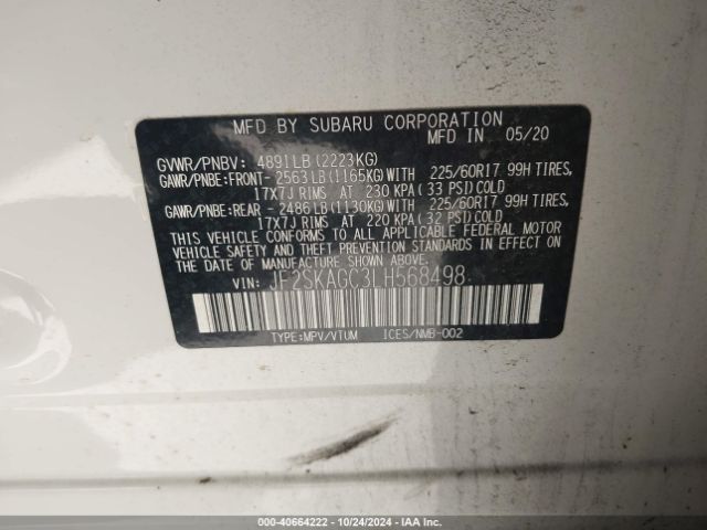 Photo 8 VIN: JF2SKAGC3LH568498 - SUBARU FORESTER 