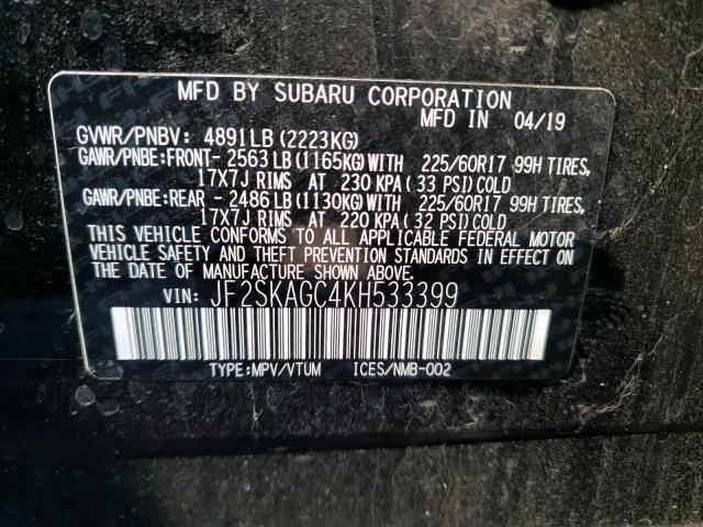 Photo 9 VIN: JF2SKAGC4KH533399 - SUBARU FORESTER P 