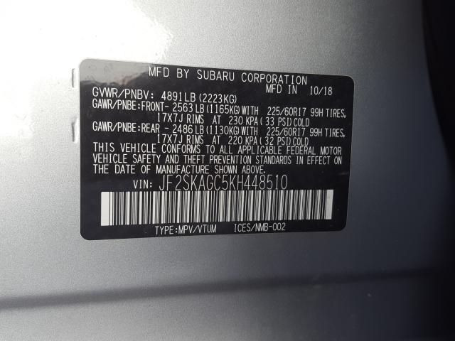 Photo 9 VIN: JF2SKAGC5KH448510 - SUBARU FORESTER P 