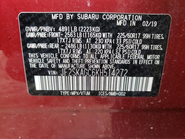 Photo 9 VIN: JF2SKAGC6KH514272 - SUBARU FORESTER P 