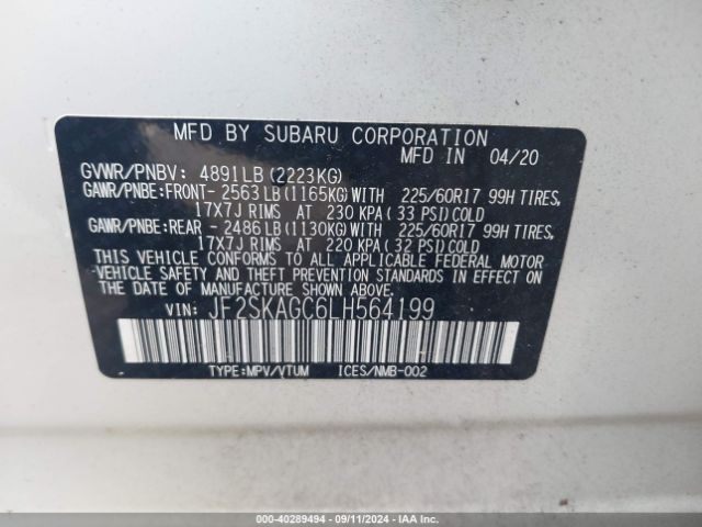 Photo 8 VIN: JF2SKAGC6LH564199 - SUBARU FORESTER 