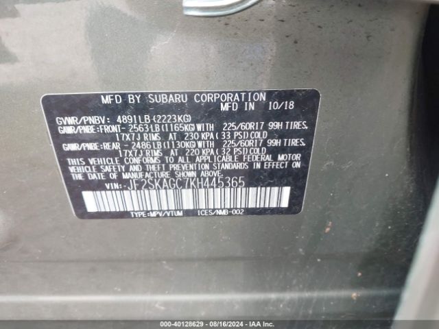 Photo 8 VIN: JF2SKAGC7KH445365 - SUBARU FORESTER 