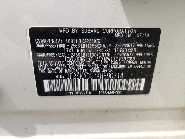 Photo 9 VIN: JF2SKAGC7KH590714 - SUBARU FORESTER 