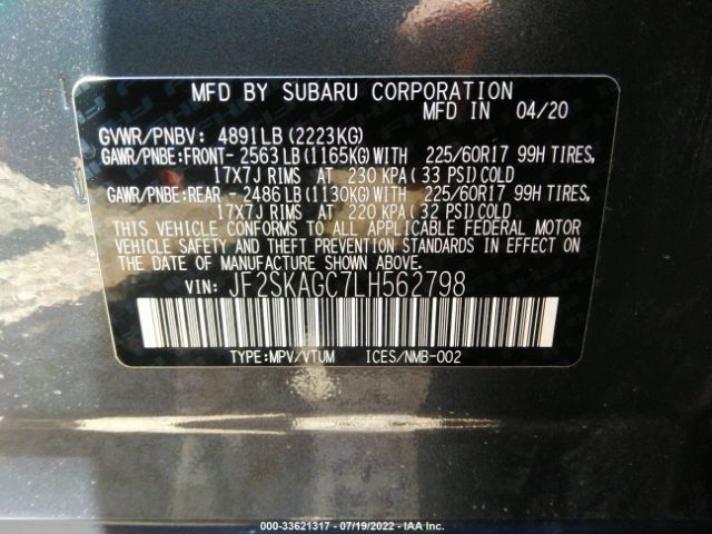 Photo 8 VIN: JF2SKAGC7LH562798 - SUBARU FORESTER 