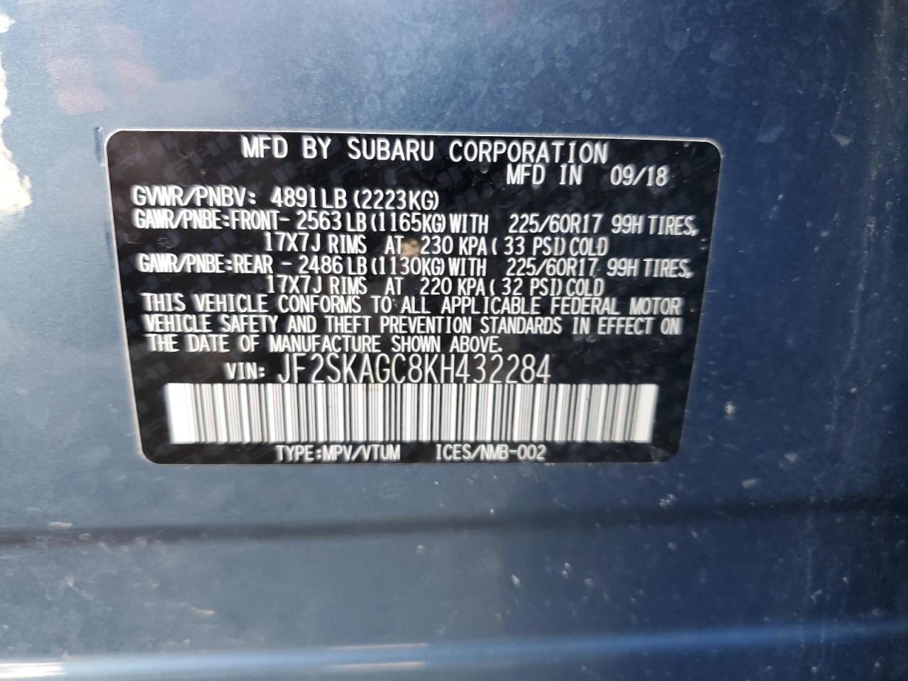 Photo 12 VIN: JF2SKAGC8KH432284 - SUBARU FORESTER 