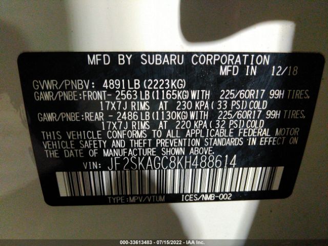 Photo 8 VIN: JF2SKAGC8KH488614 - SUBARU FORESTER 