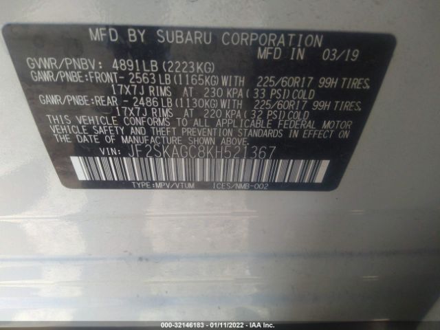 Photo 8 VIN: JF2SKAGC8KH521367 - SUBARU FORESTER 