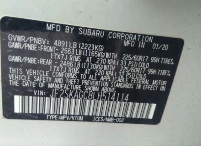 Photo 8 VIN: JF2SKAGC8LH514114 - SUBARU FORESTER 