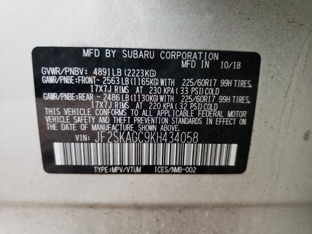 Photo 9 VIN: JF2SKAGC9KH434058 - SUBARU FORESTER P 