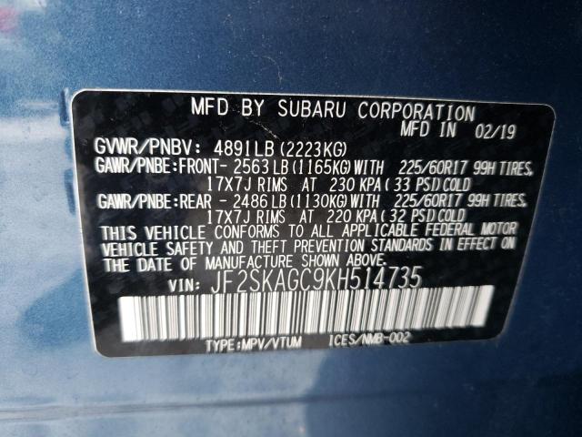 Photo 9 VIN: JF2SKAGC9KH514735 - SUBARU FORESTER P 