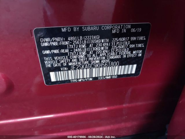 Photo 8 VIN: JF2SKAGC9KH561800 - SUBARU FORESTER 