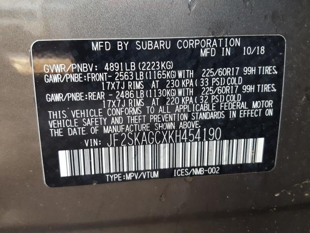 Photo 9 VIN: JF2SKAGCXKH454190 - SUBARU FORESTER 