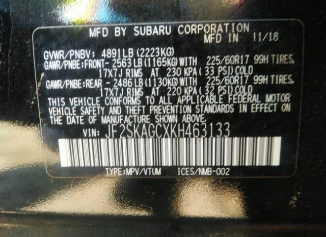 Photo 8 VIN: JF2SKAGCXKH463133 - SUBARU FORESTER 