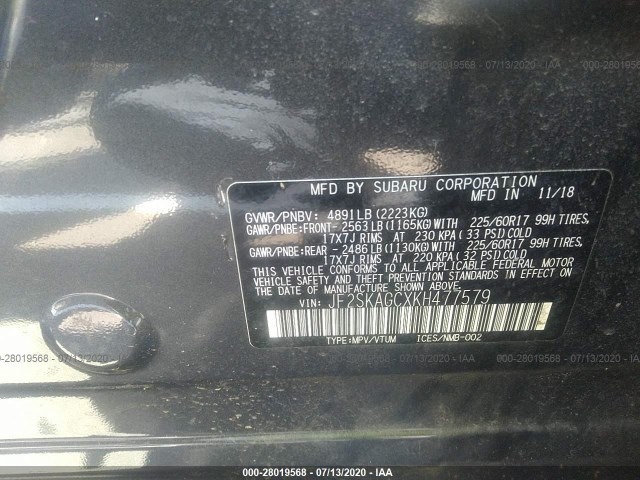 Photo 8 VIN: JF2SKAGCXKH477579 - SUBARU FORESTER 