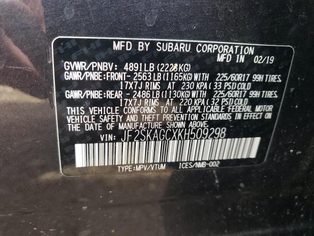 Photo 11 VIN: JF2SKAGCXKH509298 - SUBARU FORESTER 