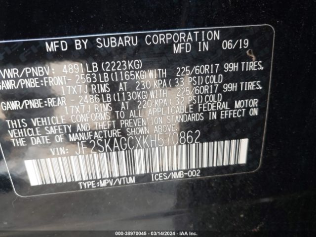 Photo 8 VIN: JF2SKAGCXKH570862 - SUBARU FORESTER 