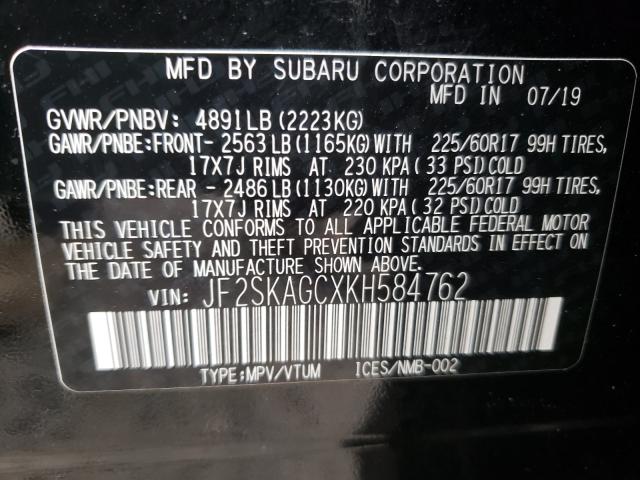 Photo 9 VIN: JF2SKAGCXKH584762 - SUBARU FORESTER P 