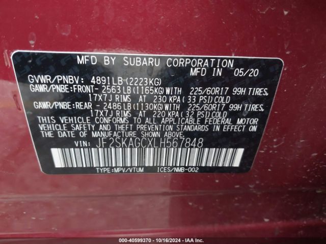 Photo 8 VIN: JF2SKAGCXLH567848 - SUBARU FORESTER 