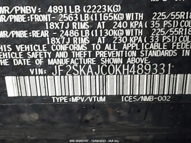 Photo 8 VIN: JF2SKAJC0KH489331 - SUBARU FORESTER 