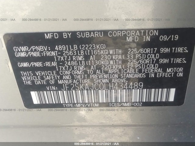 Photo 8 VIN: JF2SKAJC0LH434489 - SUBARU FORESTER 