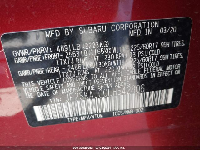 Photo 8 VIN: JF2SKAJC0LH542806 - SUBARU FORESTER 