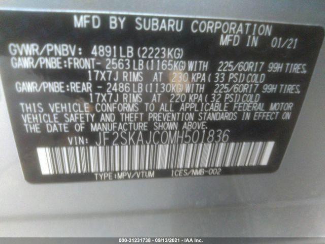 Photo 8 VIN: JF2SKAJC0MH501836 - SUBARU FORESTER 