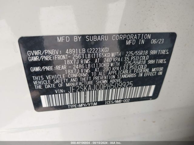 Photo 8 VIN: JF2SKAJC0PH509925 - SUBARU FORESTER 