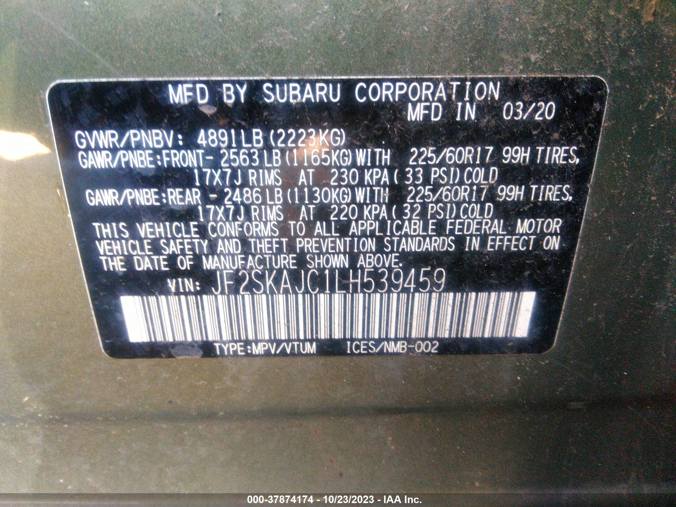 Photo 8 VIN: JF2SKAJC1LH539459 - SUBARU FORESTER 