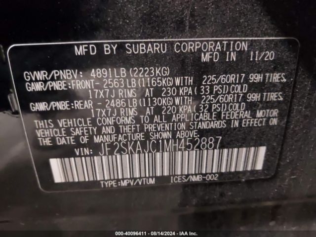 Photo 8 VIN: JF2SKAJC1MH452887 - SUBARU FORESTER 