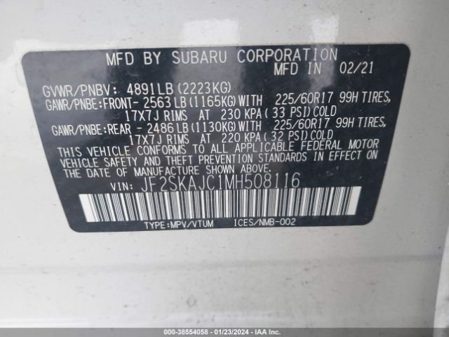 Photo 8 VIN: JF2SKAJC1MH508116 - SUBARU FORESTER 