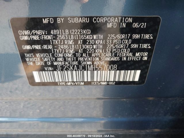 Photo 8 VIN: JF2SKAJC1MH557008 - SUBARU FORESTER 