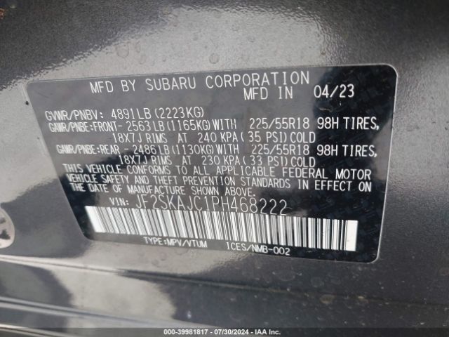 Photo 8 VIN: JF2SKAJC1PH468222 - SUBARU FORESTER 