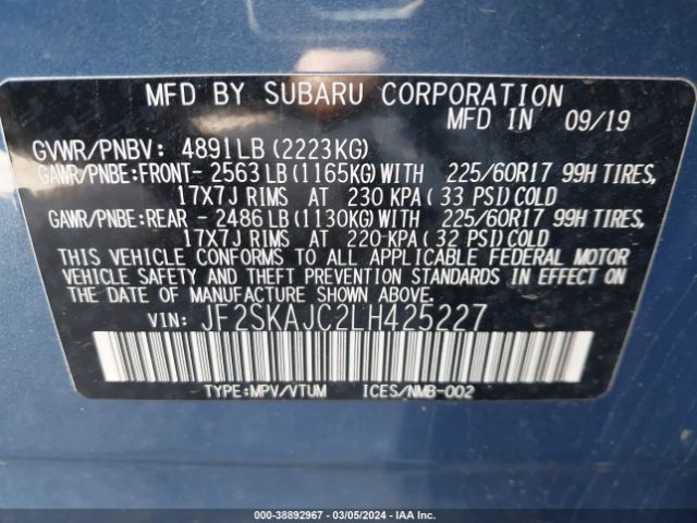 Photo 8 VIN: JF2SKAJC2LH425227 - SUBARU FORESTER 