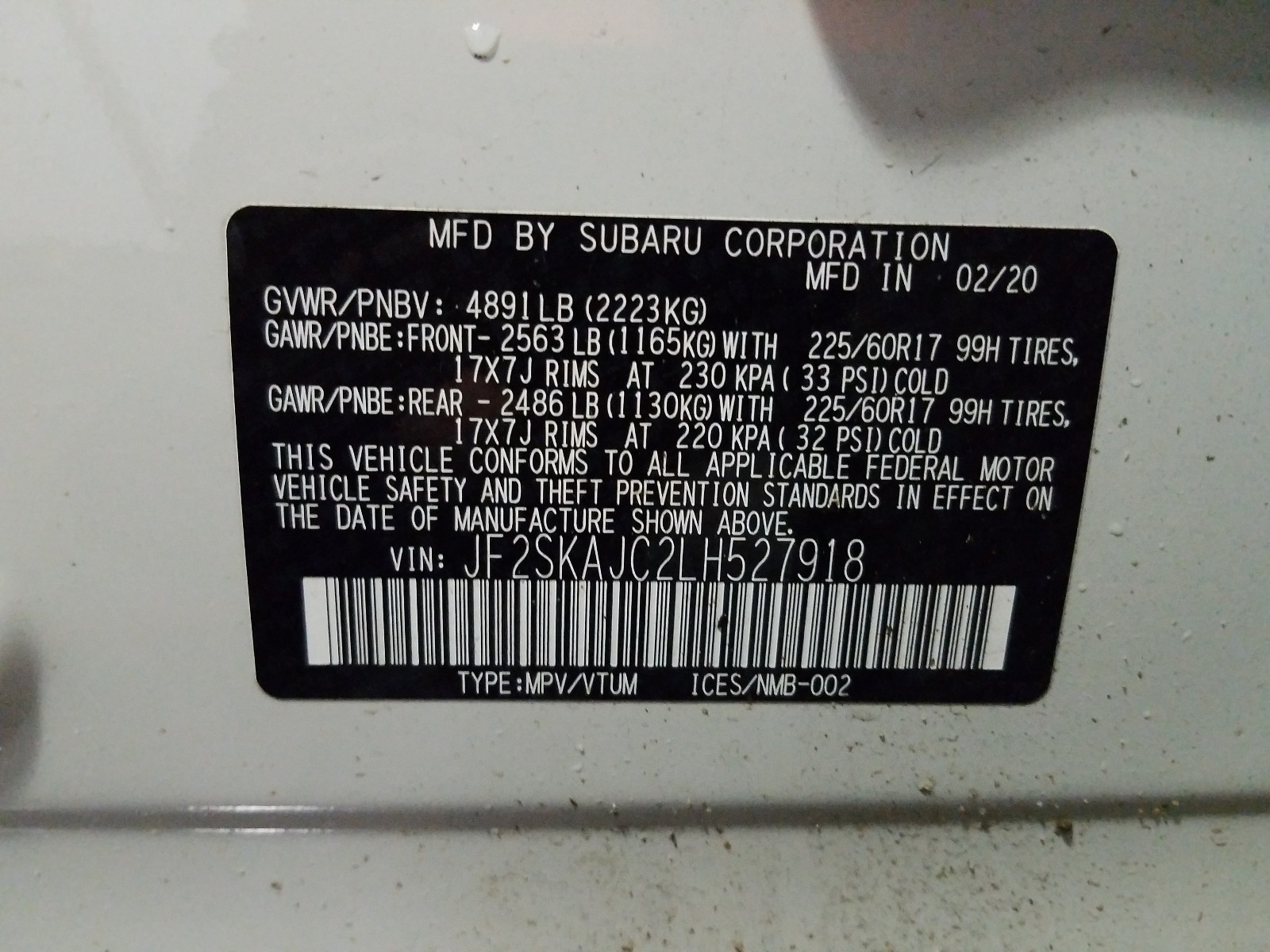 Photo 9 VIN: JF2SKAJC2LH527918 - SUBARU FORESTER P 