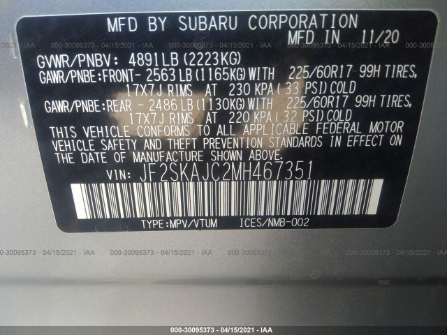 Photo 8 VIN: JF2SKAJC2MH467351 - SUBARU FORESTER 