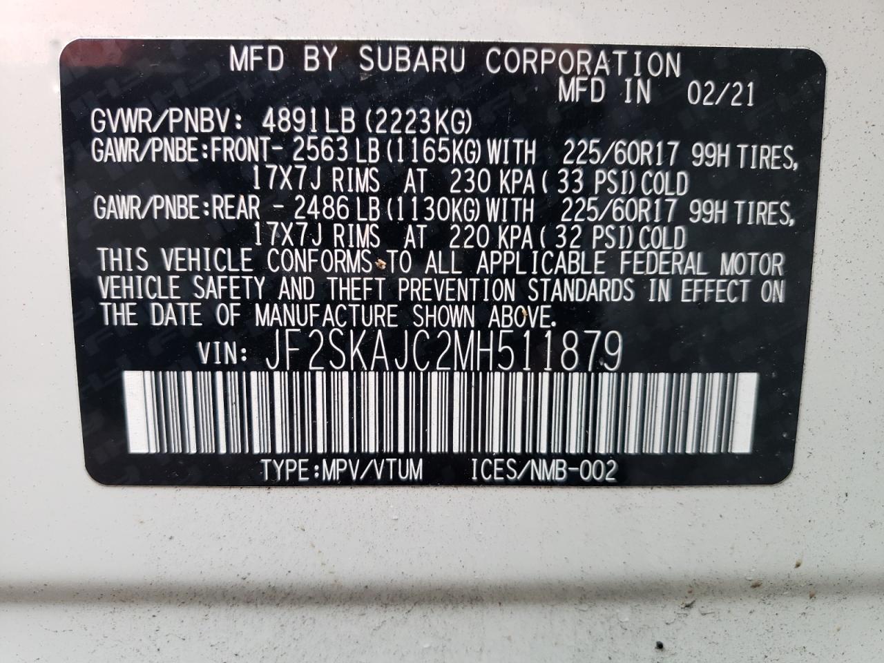 Photo 13 VIN: JF2SKAJC2MH511879 - SUBARU FORESTER 