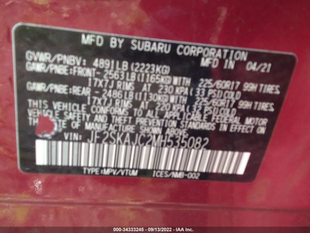 Photo 8 VIN: JF2SKAJC2MH535082 - SUBARU FORESTER 