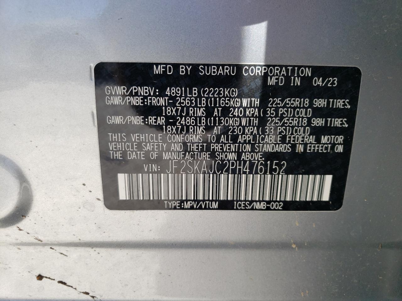 Photo 13 VIN: JF2SKAJC2PH476152 - SUBARU FORESTER 