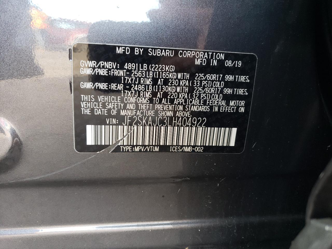 Photo 11 VIN: JF2SKAJC3LH404922 - SUBARU FORESTER 