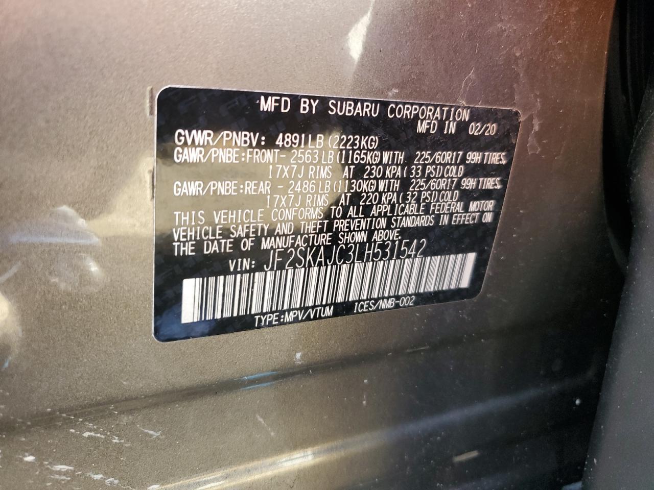 Photo 11 VIN: JF2SKAJC3LH531542 - SUBARU FORESTER 